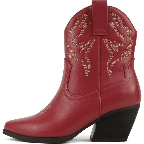 Blazing Ankle Boot Women Red Imitation SuedePointe Toe  Low Heel - Picture 1 of 6